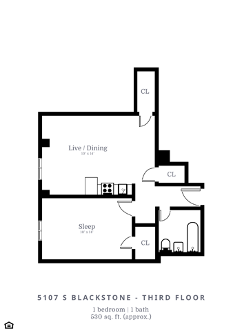 Floor plan for 1 bed, 1 bath